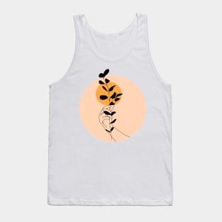 Hands holding leaves - one line art Tank Top